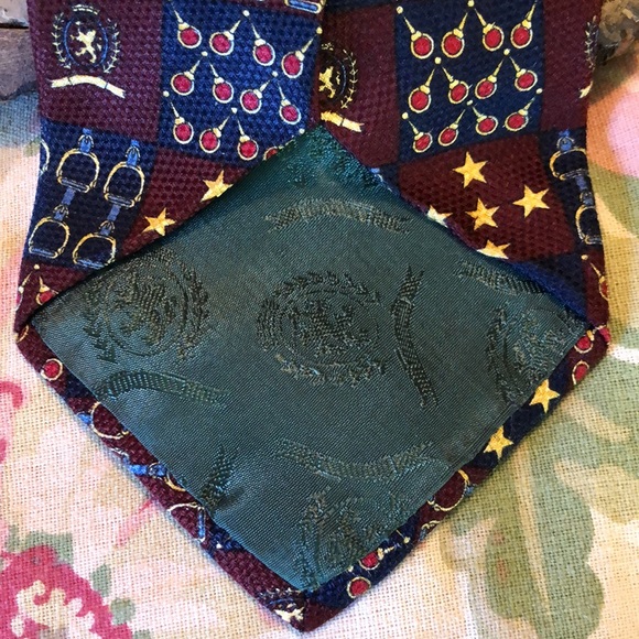 Vintage TOMMY HILFIGER 100% Silk Tie Equestrian Stars Tenniz Blue Gold USA NEW - Picture 11 of 13